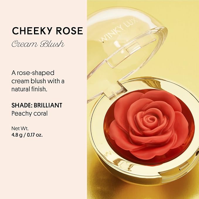 Winky Lux Cheeky Rose Cream Blush – High Pigment, Weightless Color for Cheeks, Effortlessly Blendable Makeup with Vitamin E, Peachy Coral, Brilliant