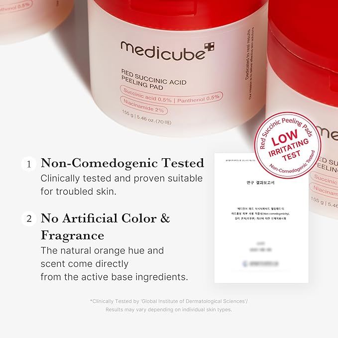 medicube Toner Pads Red Succinic Acid Panthenol Facial Peeling Pad | Exfoliating Toner Pad for Breakout-Prone Skin | Niacinamide, AHA, BHA, and Soothing Panthenol - Non-Comedogenic, 70 Pads (1 Pack)