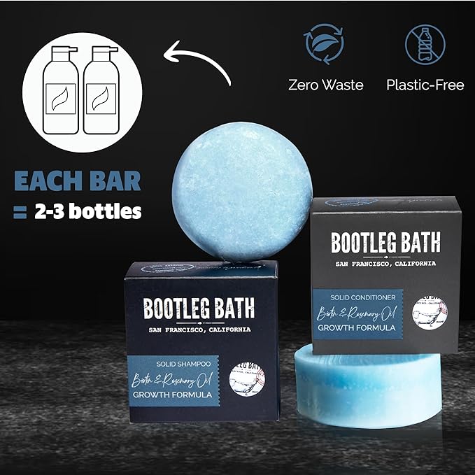 Growth Formula Shampoo and Conditioner Bar Set with Biotin and Rosemary Essential Oil, Vegan, Sulfate-Free, Phthalate-Free, Paraben-Free, Eco Friendly, 2.2 oz bars