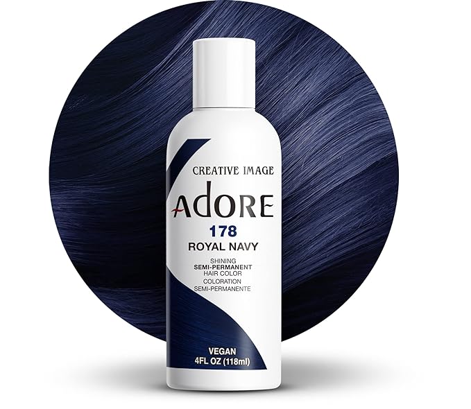 Adore Semi Permanent Hair Color (178 Royal Navy) | Vegan & Cruelty-Free Blue Hair Dye | No Ammonia, No Peroxide, No Alcohol | 4 Fl Oz