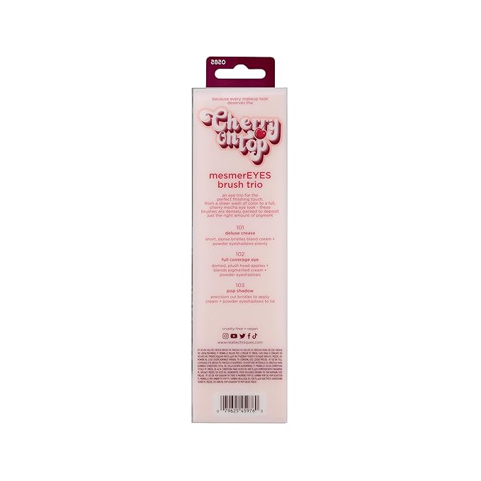 Real Techniques Cherry On Top MesmerEYES Brush Trio, Limited Edition Makeup Brush Set, Synthetic Bristles, Eyeshadow Blending Brushes, Vegan & Cruelty-Free, For Powder & Cream Shadow, 3 Piece Set