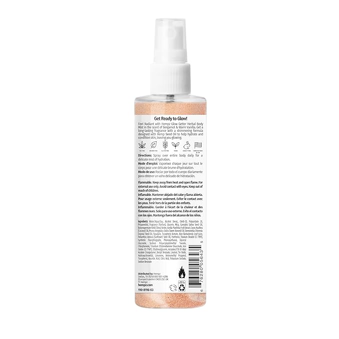 Hempz NEW Glow Getter Hydrating Body Mist, Perfume Shimmer Spray with sparkle 4.22 oz.