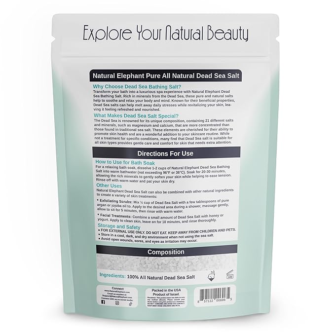 Natural Elephant Dead Sea Bath Salt | 5 Pound Bag (80oz) | 100% Natural and Pure| Coarse Grain | Ideal for Baths and Soaks