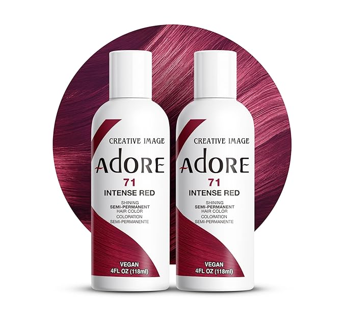 Adore Semi Permanent Hair Color (071 Intense Red) (2 Pack) | Vegan & Cruelty-Free Red Hair Dye | No Ammonia, No Peroxide, No Alcohol | 4 Fl Oz
