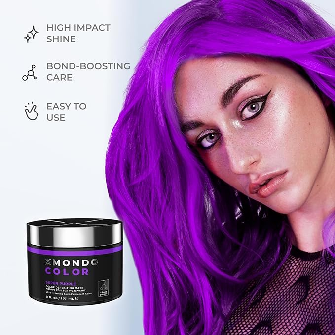 XMONDO Hair Color Super Purple Hair Healing Semi Permanent Color | Vegan Formula with Hyaluronic Acid to Retain Moisture, and Bond Boosting Technology, 8 Fl Oz