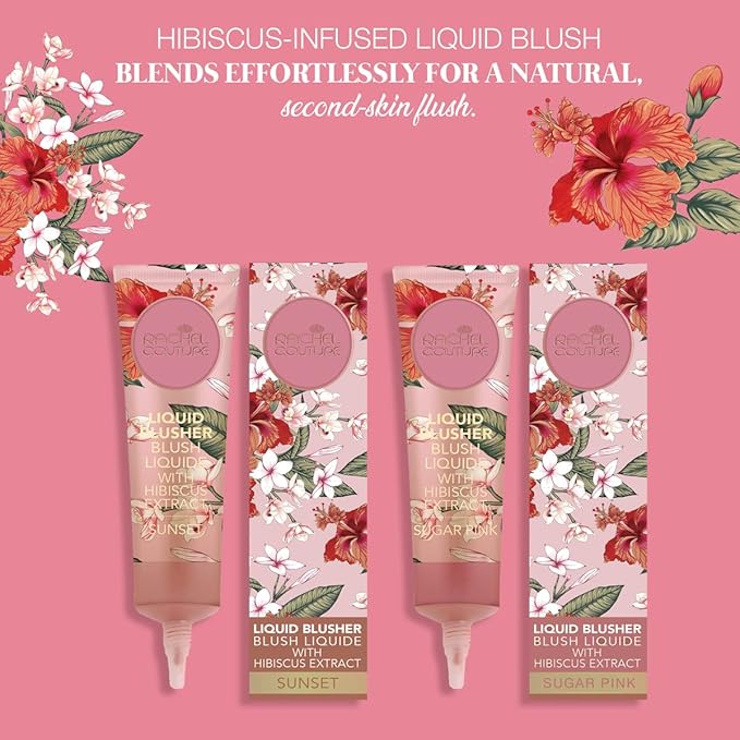 Rachel Couture Liquid Blush for Radiant, Glowing Cheeks | Vegan & Cruelty-Free | Hibiscus Extract Infused - 0.50 Oz - Sunset
