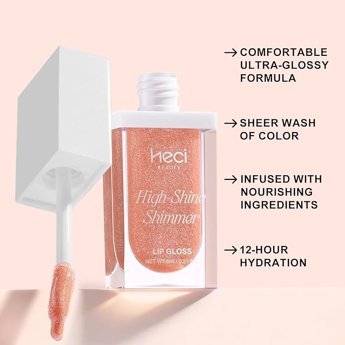 MAKEUP Glitter Lip Gloss –Nourishing and Hydrating with High-Shine Glimmer Finish & Sheer Wash Of Color, Chocolate Scent, Non-Sticky, Vegan & Cruelty-free, Crystal Nude 0.21 fl oz