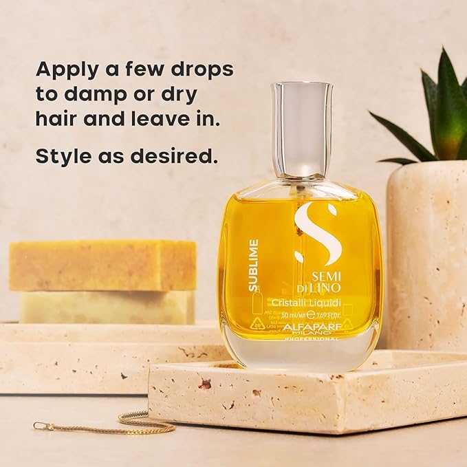 ALFAPARF MILANO Semi di Lino Sublime Cristalli Liquidi Hair Oil with Thermal Protection - Superior Hair Finishing Smoothing Serum Treatment - Brilliant Shine - Vegan Formula - 1.69 fl. oz.,(Pack of 2)