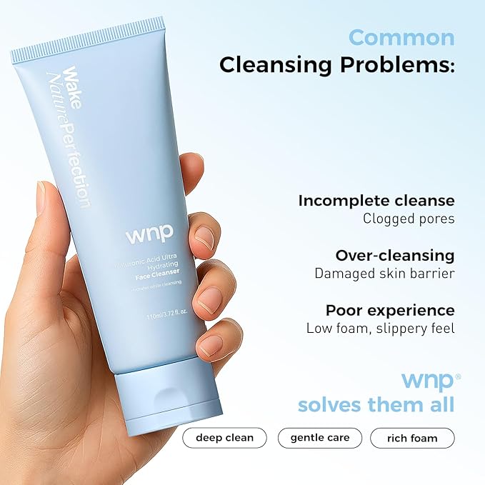 WNP Centella & 4D Hyaluronic Acid Ultra-Hydrating Gentle Face Cleanser with 50% Amino Acid, Ceramide & Centella Asiatica. Gentle Daily Facial Wash for Dry & Sensitive Skin. Vegan SkinCare