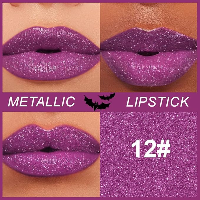 Kaely Glitter Metallic Lipstick Makeup, Shimmer Metallic Lipsticks for Women, High Pigmented Lip Gloss Long Lasting Waterproof Smudge Proof, Vegan & Cruelty-Free, 12