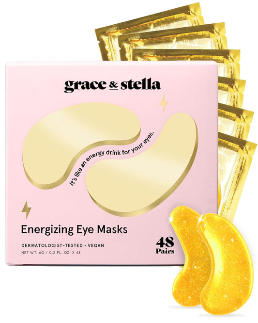 Award Winning under Eye Mask - Travel Essentials - Birthday Gifts for Women - Gel Eye Patches for Dark Circles, Puffy Eyes, Wrinkles, Undereye Bags - Vegan Self Care (48 Pairs, Gold)