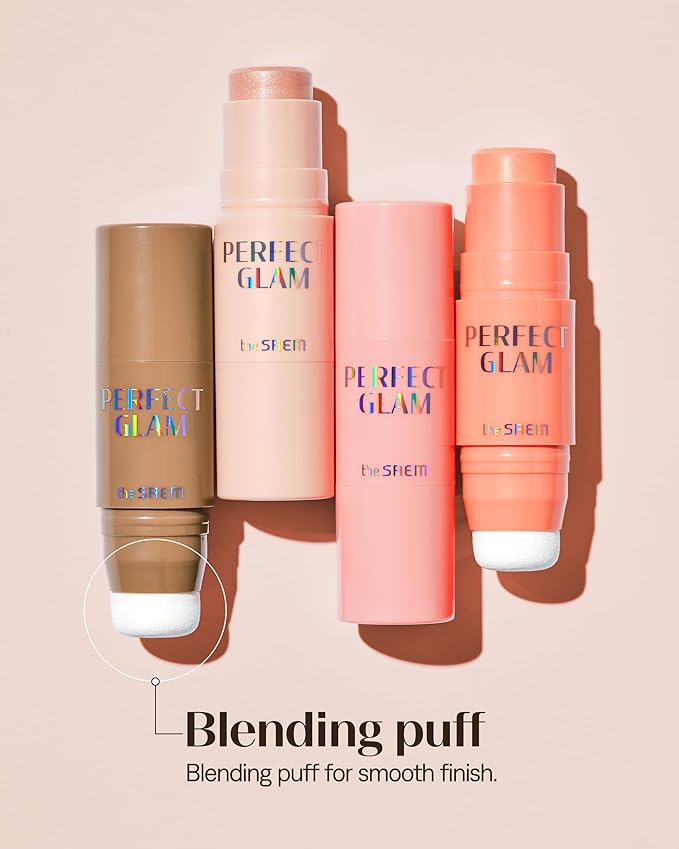 THESAEM Perfect Glam Stick Blush CR01 Apricot Milk - Creamy Cheek Peach Coral - Ceramide, Shea Butter - Melting Cream Texture Buildable Color Korean Makeup with Blending Puff, 0.2oz.