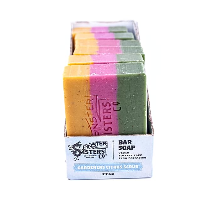Spinster Sisters Gardeners Citrus Scrub Bar Soap – 6 Pack, All Natural, Moisturizing, Spa Aroma, Eco-Friendly, Refreshing Scent, Vegan, Sulfate Free, Zero Waste Packaging