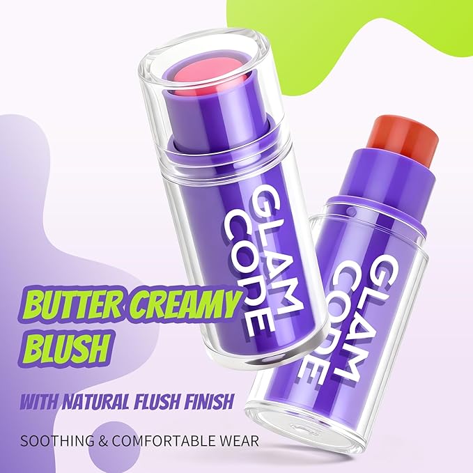 Glam Code Blush Makeup Stick - Makeup Lip + Cheek Stick for Eyes, Lips & Cheeks, Multi-Use Cream Blush Stick with Natural Flush, Hydrating & Long-lasting丨Vegan & Cruelty-Free - 02#