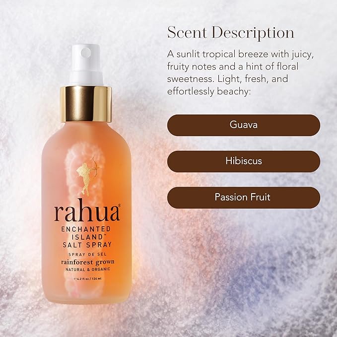 Rahua Enchanted Island Salt Spray, Vegan Texturizing Beach Waves Spray, Made with Sea Salt, Passion Fruit, Aloe, Morete Oil & Guayusa, Styling Mist for Natural Volume, For All Hair Types, 4.2 Fl Oz