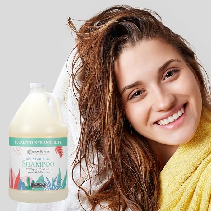 Ginger Lily Farms Botanicals Moisturizing Shampoo for All Hair Types, Eucalyptus Tranquility, 100% Vegan & Cruelty-Free, 1 Gallon (Pack of 4)