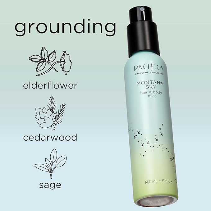 Pacifica Hair Mist Perfume & Full Body Spray for Women - Montana Sky Body Mist Fragrance w/Cedarwood, Elderflower, Black Pepper, Sage & Sandalwood Clean Beauty Alcohol-Free, Vegan & Cruelty-Free 5 oz | for Women, Clean Beauty, Alcohol-Free, Vegan, Crue...