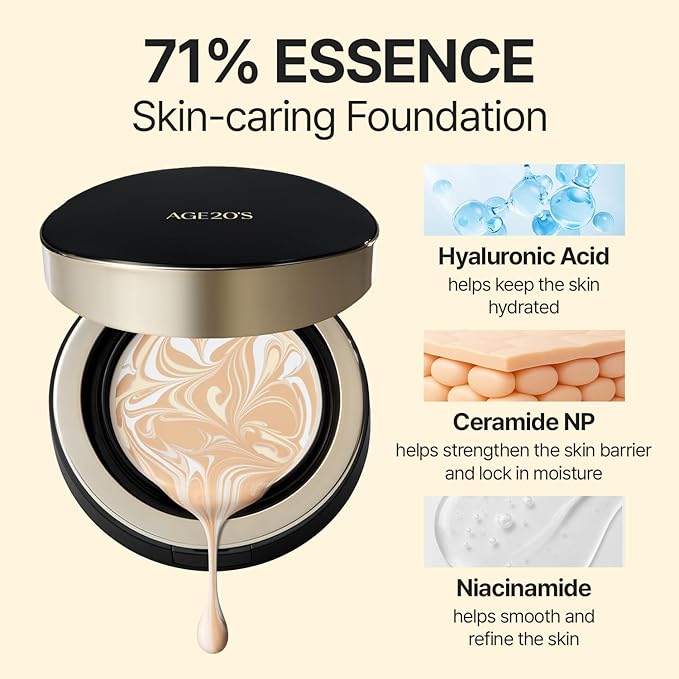 [Vegan] AGE20'S Signature Essence Pact | Pack of 1 | 24W BUFF | Korean Cushion Foundation | Cream Foundation, Dewy & Glow Finish, Natural Coverage, SPF 50+