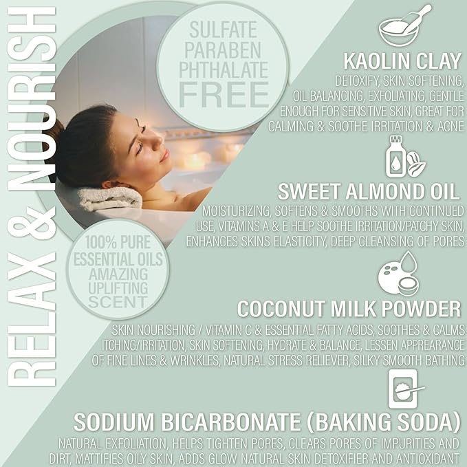 Luxiny Vegan Milk Bath Soak Made with Coconut Milk Powder & Sweet Almond Oil Which Creates A Bath Bomb Dust Soothing Fizz, 8oz (Rosemary Lavender, Eucalyptus Spearmint, Lemon Drop)