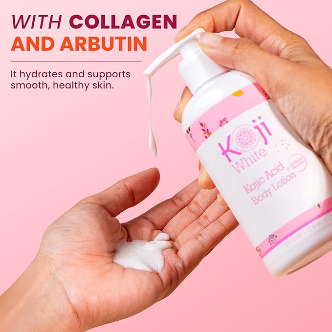 Koji White Kojic Acid & Collagen Body Lotion - Hydrated & Radiant Skin with Arbutin, Deep Moisturizing, Nourishing Care for Smooth & Healthy-Looking Skin – Vegan, 8.45 Fl Oz (1 Bottles)