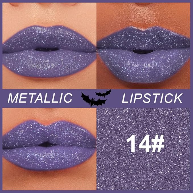 Kaely Glitter Metallic Lipstick Makeup, Shimmer Metallic Lipsticks for Women, High Pigmented Lip Gloss Long Lasting Waterproof Smudge Proof, Vegan & Cruelty-Free, 14