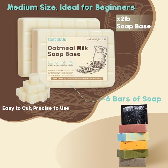 2lb Glycerin Soap Base - Scented Melt and Pour Soap Base for DIY Crafting, Easy to Cut, Vegan and Cruelty-Free, Moisturizing and Gentle on Skin for Soap Making Supplies (Oatmeal Milk, 2 Pound)