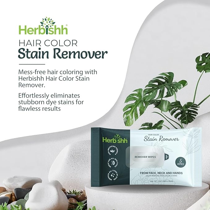 Herbishh Hair Color Shampoo for Gray Hair, Dark Brown, 500ml with Color Stain Remover Wipes, Ammonia Free