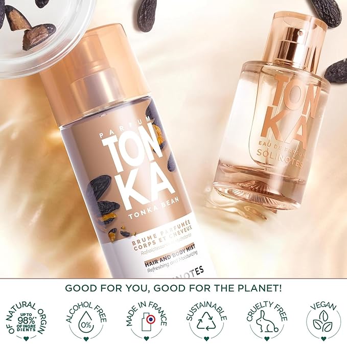Solinotes Tonka Body Mist – Alcohol-Free, Long-Lasting Fragrance Spray with Mandarin Blossom & Tonka Bean – Clean, Cruelty-Free, Vegan Perfume Mist for Women – Hair & Body Spray (8.45 Fl Oz)