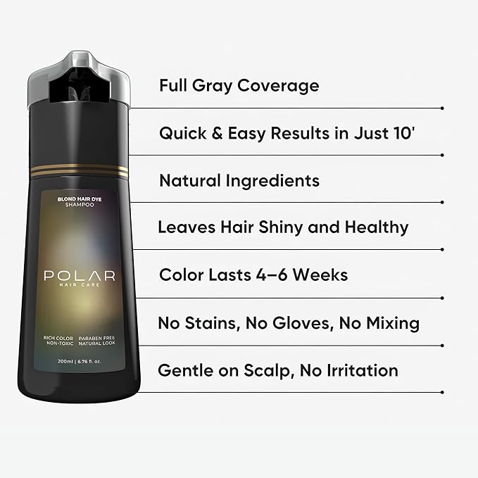 Polar Haircare - Blonde Coloring Shampoo for Gray Hair for Women & Men, Natural Semi Permanent Personal Color Product - Vegan Ammonia-Free Color Shampoo for Gray Hair