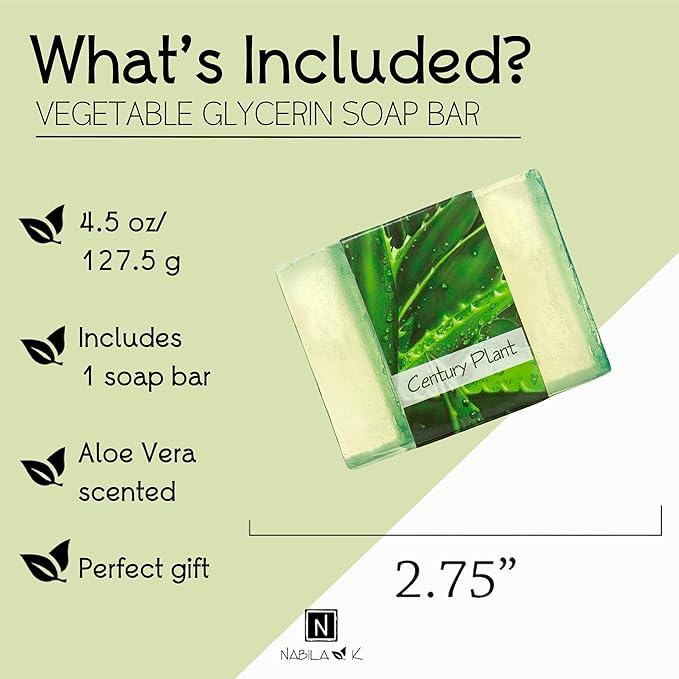 Glycerin Bar Soap Century Plant Scent - Natural, Vegan-Friendly, Hypoallergenic - Moisturizing and Hydrating with 100% Vegetable Glycerin - Sulfate-Free, Paraben-Free, Chemical-Free - 4.5 oz