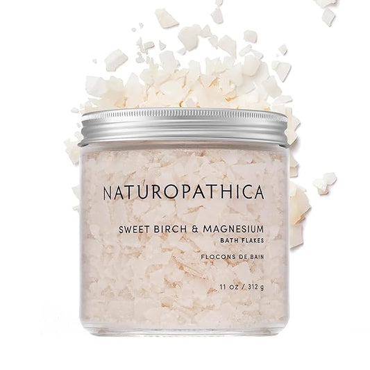 Naturopathica Sweet Birch and Magnesium Bath Flakes, Soothing Daily Bath Soak for Muscle Discomfort, Bathing Alternative to Epsom Salt, Relaxing Tension Relief Soak for Men and Women, 11 oz