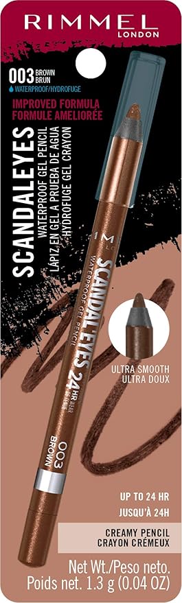 Rimmel London Scandaleyes Waterproof Gel Pencil Eyeliner, Long-Wearing, Ultra-Smooth, Smudge-Proof, 003, Brown, 0.04oz