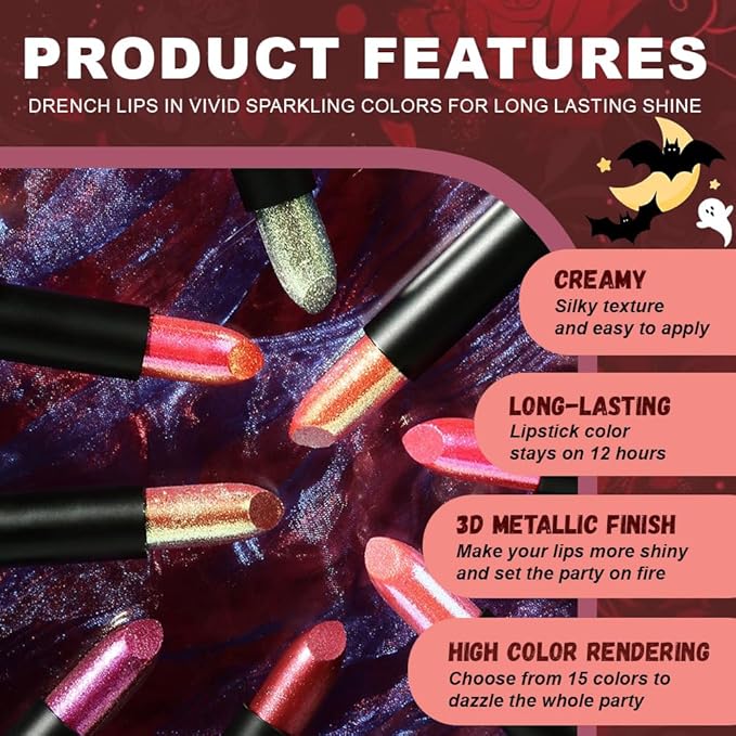Kaely Glitter Metallic Lipstick Makeup, Shimmer Metallic Lipsticks for Women, High Pigmented Lip Gloss Long Lasting Waterproof Smudge Proof, Vegan & Cruelty-Free, 08