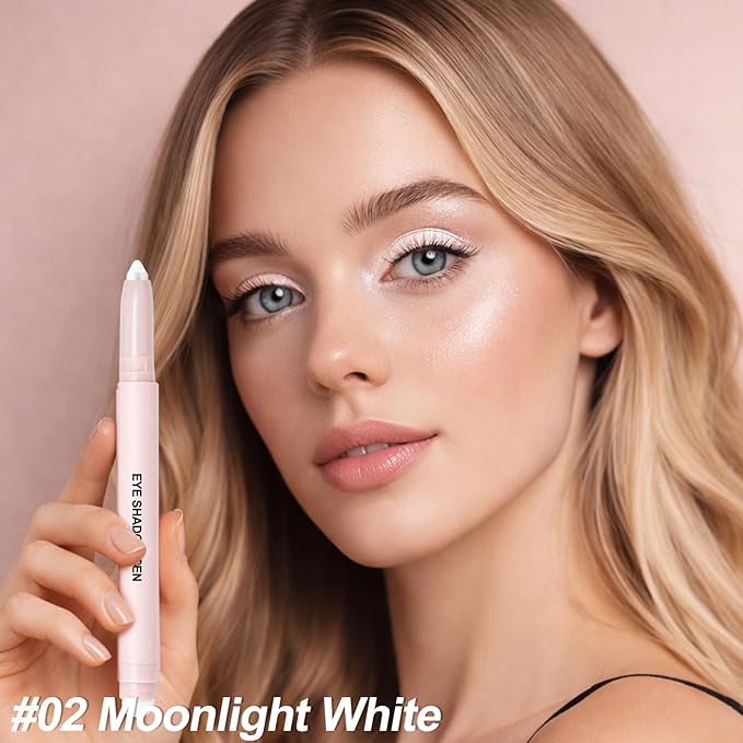 Erinde Moonlight White Eyeshadow Stick, Waterproof Shimmer Eye Shadow Sticks, Cream Eye Shadow Pencil Crayon, Buildable & Blendable Long-Lasting Eyeshadow for Women, Vegan & Cruelty-Free, B02