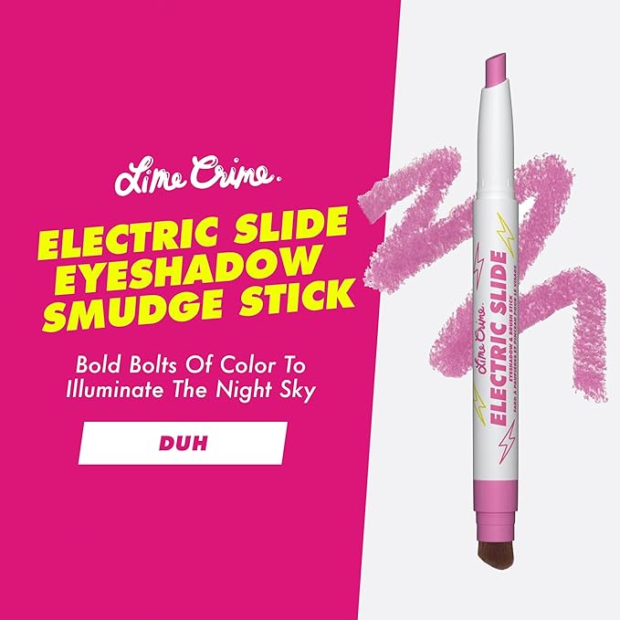 Lime Crime Electric Slide Eyeshadow & Brush Stick, DUH (Metallic Magenta) - Lightweight 2-in-1 Eyeshadow Smudge Stick with Angled Brush for Long Lasting Bold Color - Vegan