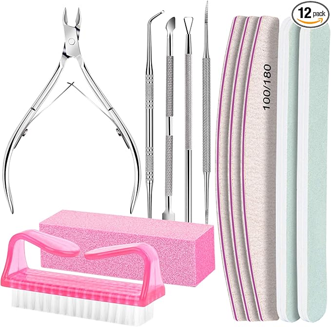 FANDAMEI Nail Care Kit, Nail Files 100/180, Nail Buffer Block, Cuticle Nippers, Cuticle Trimmer, Cuticle Pusher, Nail Tools, Nail Kit, Pedicure & Manicure Tools, Nail Prep Kit, Manicure Kit for Women