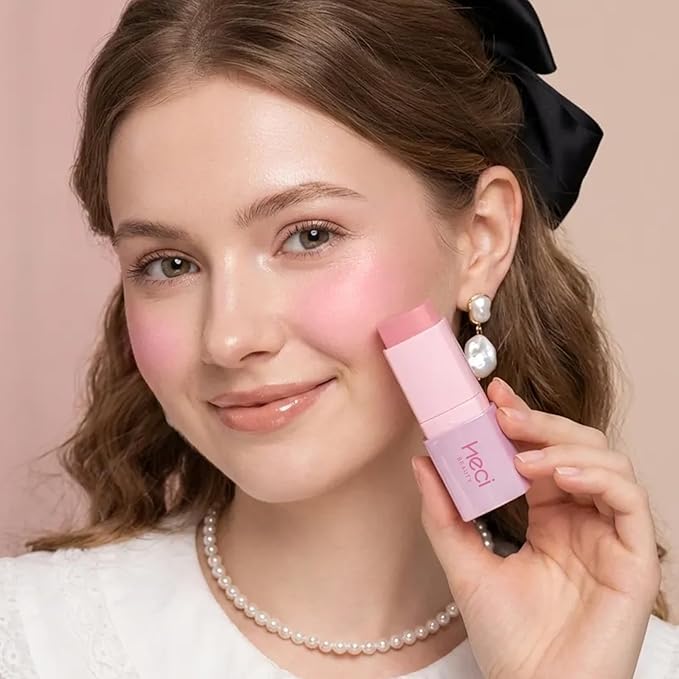 Cream Blush Stick, Heart-Shaped Cream-to-Powder Blush 0.25 oz – Soft-Focus Long-Lasting Cheek & Eye Color, Jojoba Oil & Shea Butter, Vegan & Cruelty-Free, Gift for Her,CANDY