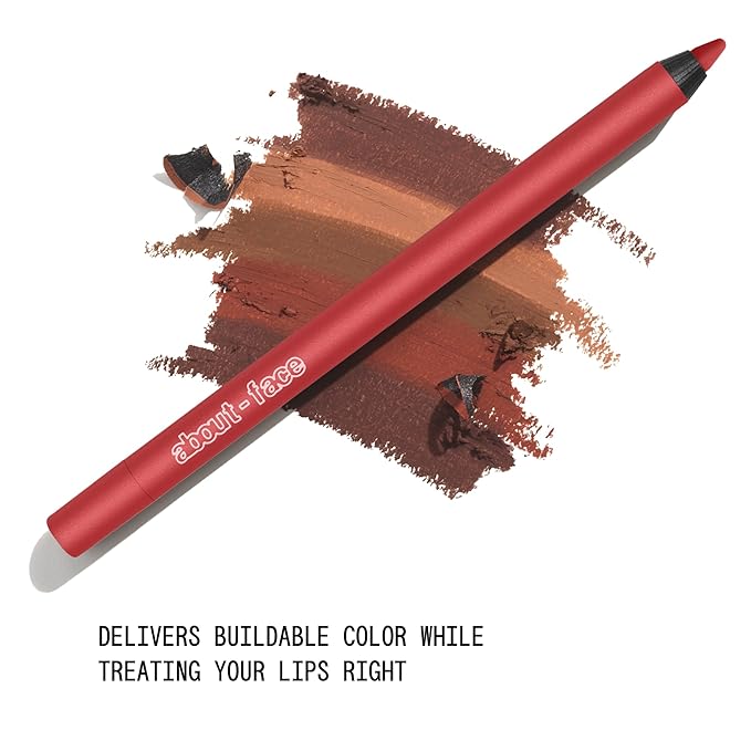 about-face Matte Fix Lip Pencil Sound The Alarm – Long-Wear, Creamy Matte Lip Liner with Hyaluronic Acid & Vitamins C & E – Vegan, Cruelty-Free, Clean Beauty – 0.042 oz (Bright Cherry Red)