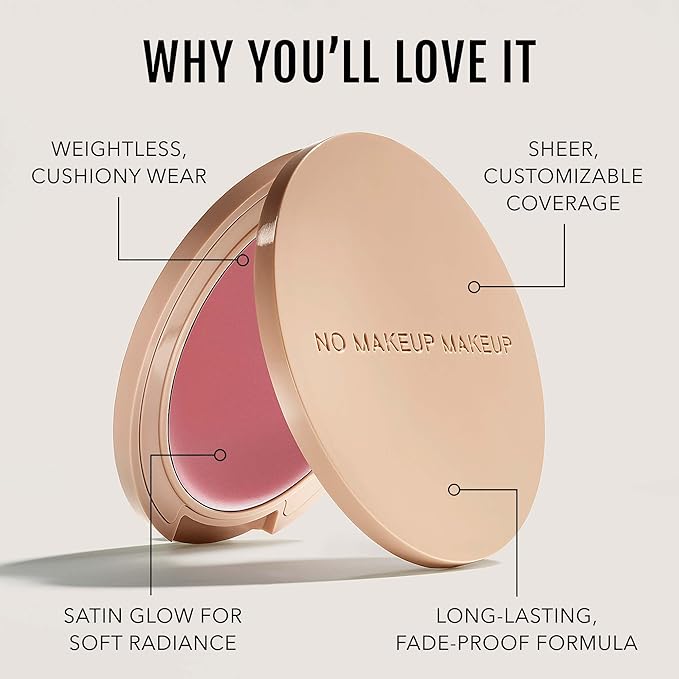 No Makeup Makeup Blush & Lip Duo with Blush Brush, Second-Skin Cream-Balm Formula Delivers a Long-Lasting Sheer Wash of Color, Buildable Coverage, Semi-Matte Finish, Includes Angled Brush, Pink