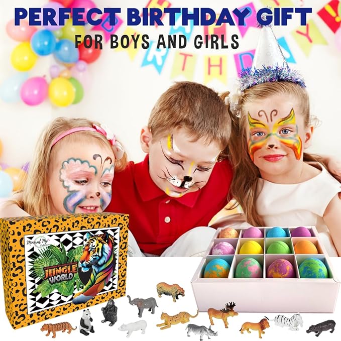 Bath Bombs for Kids with Surprise Inside- 12 pk Kids Bath Bombs with Jungle Toys, Organic, Natural, Skin-Moisturizing Bubble BathBombs. Birthday Gifts, Easter Basket Essentials for Boys, Girls, Kids