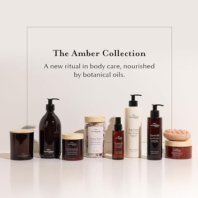A LA MAISON Body Crème – Jasmine & Santal – Shea Butter Body Lotion with Argan & Avocado Oils – Rich, Nourishing French Formula for Dry Skin – 12 oz – Amber Collection