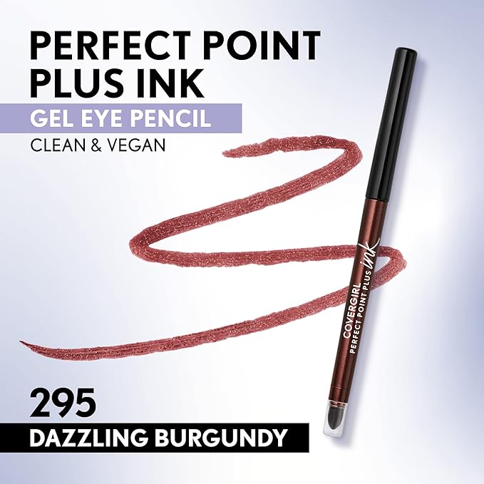 COVERGIRL Perfect Point Plus Ink Gel Eye Pencil, Pigmented, Long-Wearing, Vegan Formula, Dazzling Burgundy 295, 0.01oz
