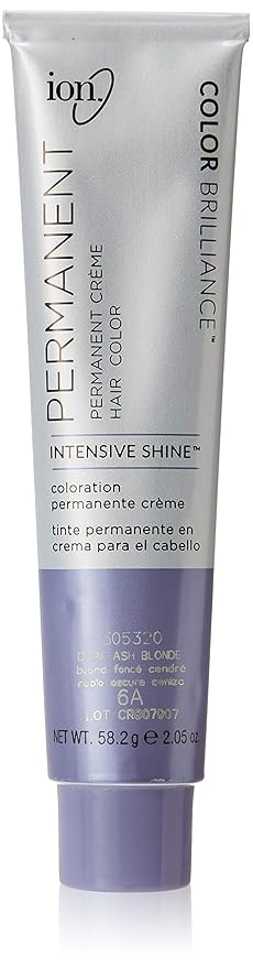 ion Permanent Creme Hair Color 6A Dark Ash Blonde, Vegan, Cruelty Free, PPD Free, 100% Gray Coverage, LongLasting, FadeResistant Color, 2.05 oz