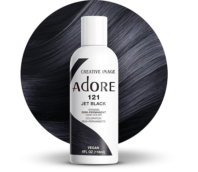 Adore Semi Permanent Hair Color (121 Jet Black) | Vegan & Cruelty-Free Black Hair Dye | No Ammonia, No Peroxide, No Alcohol | 4 Fl Oz