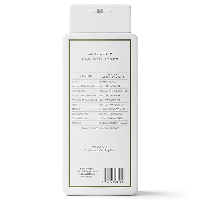 Native Body Wash Contains Naturally Derived Ingredients | For Women & Men, Sulfate, Paraben, & Dye Free Leaving Skin Soft and Hydrated | Balsam & White Woods 18 oz