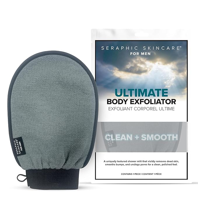 Seraphic Skincare Men Ultimate Body Exfoliating Mitt for Body, Exfoliating Glove & Body Scrubber for Shower Use, Deep Body Exfoliation, Dead Skin Removal & Self Tanner Washcloth