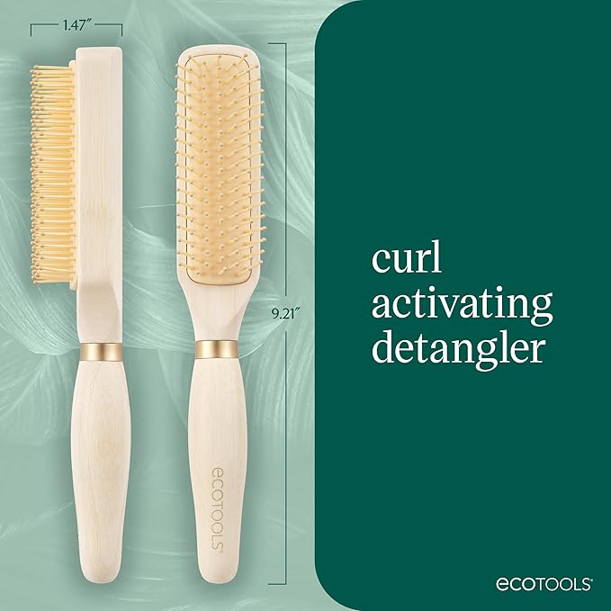 EcoTools Curl Activating Detangler Hairbrush, Gently Detangle Wet Hair, Style, Define, & Enhance Curly & Wavy Hair, Less Breakage & Fall Out, Renewable Bamboo, Vegan & Cruelty-Free, 1 Count