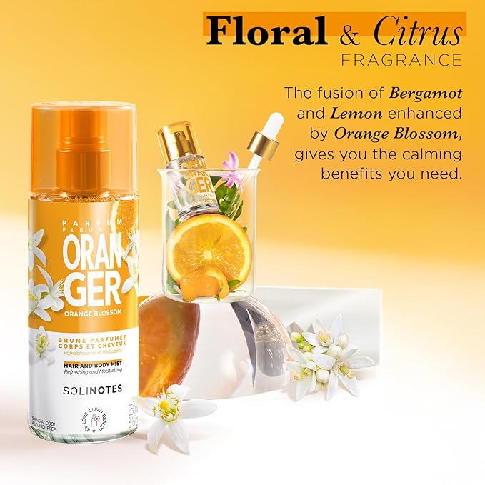 Solinotes Orange Blossom Body Mist– Alcohol-Free, Long-Lasting Fragrance Spray with Delicate Floral and Soothing Scent – Clean, Cruelty-Free Hair & Body Perfume Spray for Women (8.45 Fl Oz)