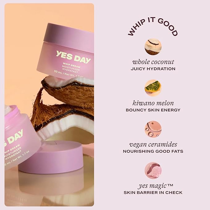 Yes Day Whip Dream Face Moisturizer for Teens – Whipped Airy Gel Cream for Glowing Skin – Clean Hydrating Skincare for Teens & Ages 10 Up, with Coconut and Vegan Ceramides (50ml / 1.7 fl oz)