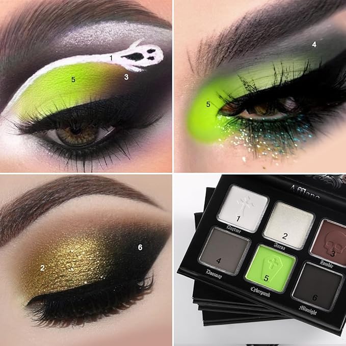 Green Brown Eyeshadow Palette, Highly Pigmented Bright Lime Green Christmas Makeup Palette, Blendable Matte Shimmer Wicked Goth Smoky Grunge Eyeshadow Pallet for Halloween Zombie Witch Monster, Vegan